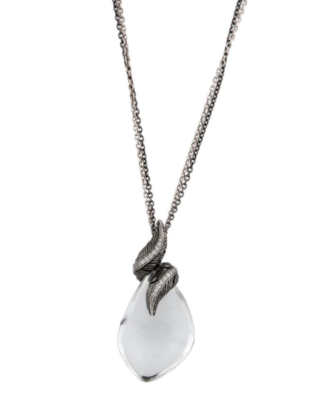 MICHAEL ARAM STERLING SILVER 925 QUARTZ & DIAMOND FEATHER PENDANT NECKLACE